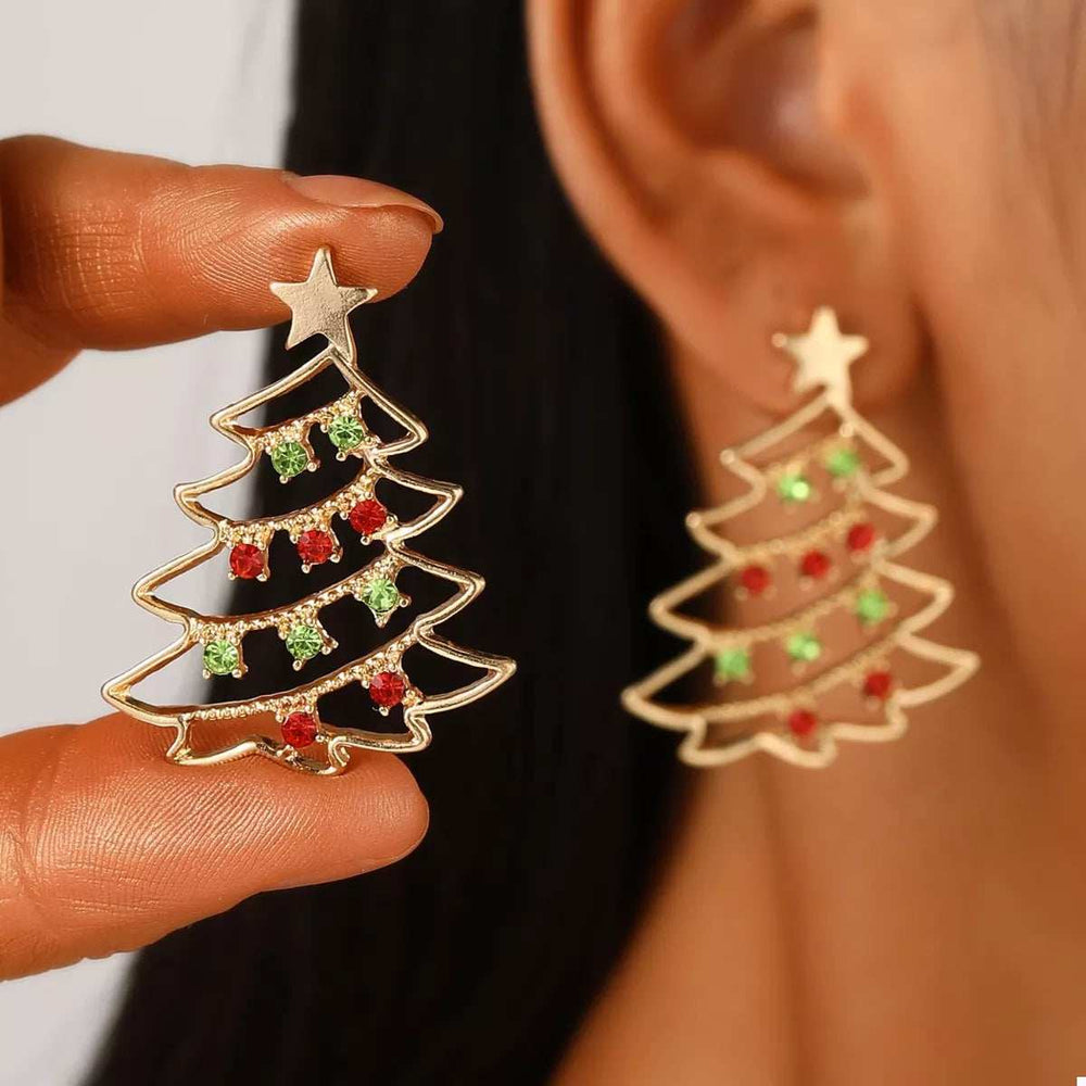 18K Gold-Plated Christmas Tree Earrings - Trendsi - Flyclothing LLC