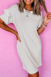 Stripe Round Neck Short Sleeve Mini Dress - Trendsi - Flyclothing LLC
