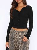 Button Down Long Sleeve Top - Trendsi - Flyclothing LLC