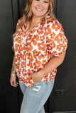 Plus Size Printed Tie Neck Short Sleeve Blouse - Trendsi - Flyclothing LLC