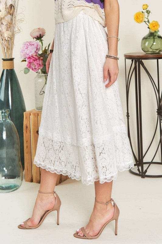 ADORA Elastic Waist Lace Midi Skirt - Trendsi - Flyclothing LLC
