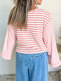 Striped Long Sleeve Ribbed Blouse - Trendsi - Flyclothing LLC