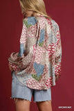 Umgee Boho Feather Print Peasant Blouse - Trendsi - Flyclothing LLC