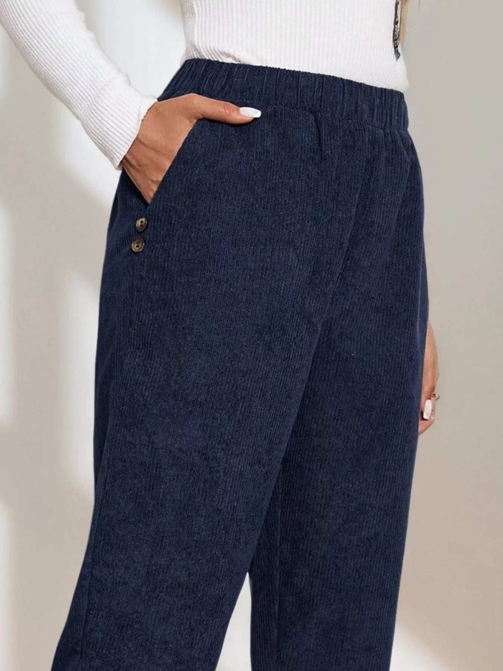 Corduroy Elastic Waist Cropped Pants - Trendsi - Flyclothing LLC
