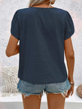 Notched Short Sleeve Blouse - Trendsi - Flyclothing LLC