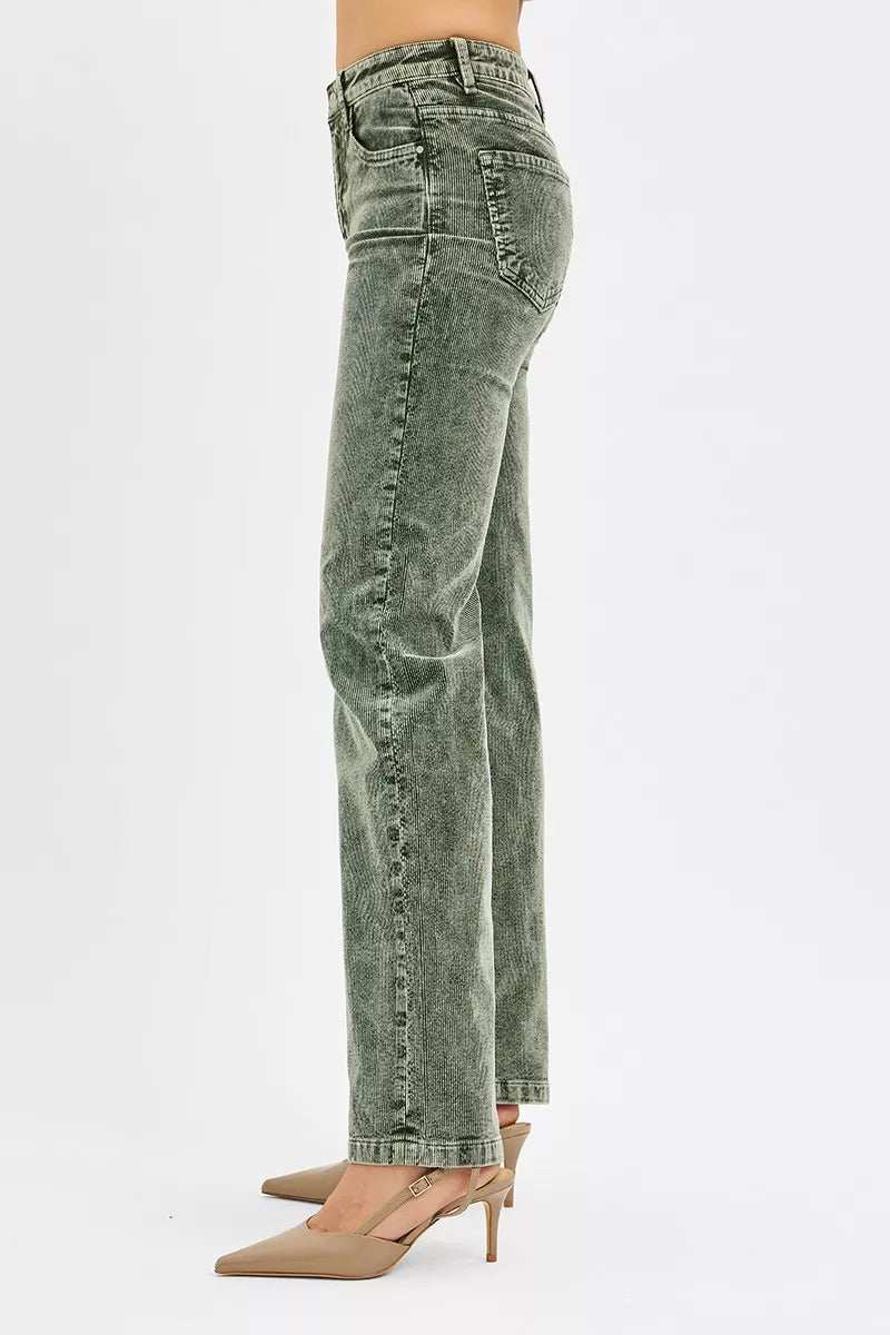 RISEN Tummy Control Mid Rise Straight Leg Corduroy Pants - Trendsi - Flyclothing LLC