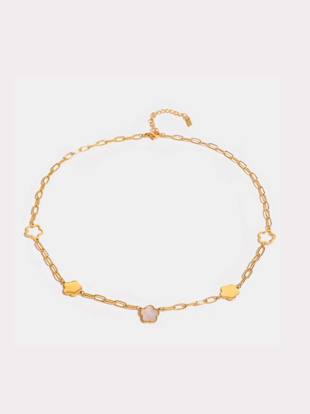 Stainless Steel White Mother-Of-Pearl Flower Necklace - Trendsi - Flyclothing LLC