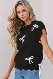 Bow Side Ties Scalloped Hem Cap Sleeve Sweater - Trendsi - Flyclothing LLC
