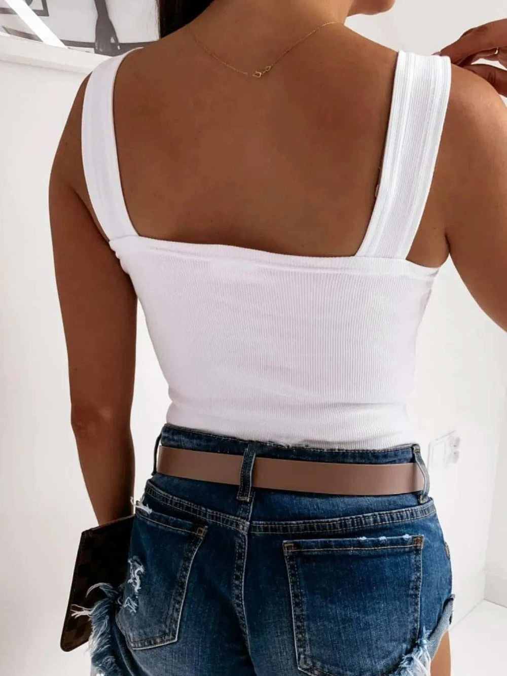 Square Neck Wide Strap Tank - Trendsi - Flyclothing LLC