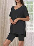 V-Neck High-Low T-Shirt and Shorts Set - Trendsi - Flyclothing LLC
