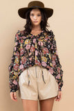 Ces Femme Ruffle Trim Long Sleeve Floral Blouse - Trendsi - Flyclothing LLC