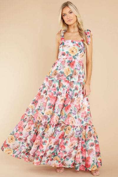 Floral Square Neck Wide Strap Maxi Dress - Trendsi - Flyclothing LLC