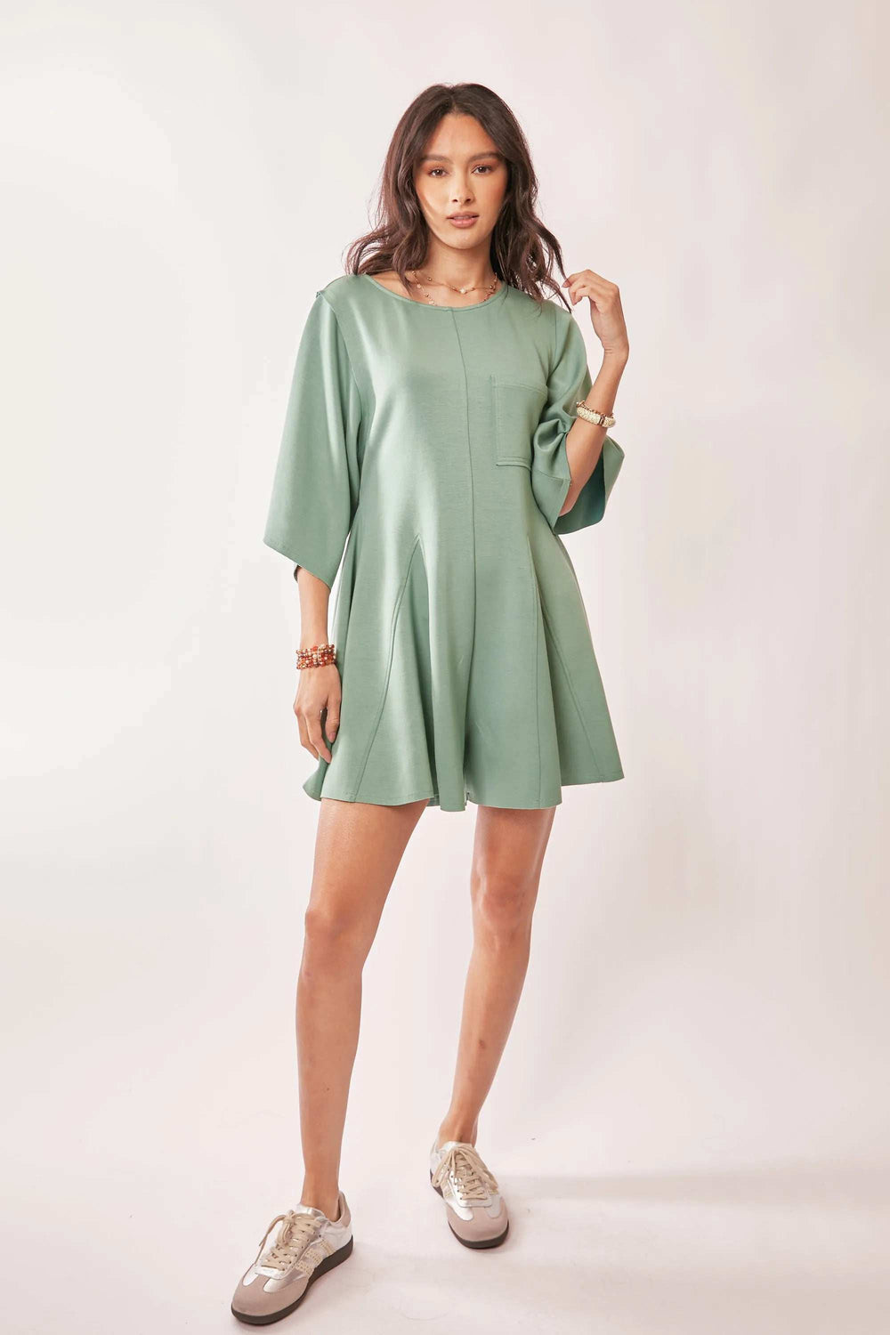 Davi & Dani Solid Draped Sleeve Ties Back Skort Romper - Trendsi - Flyclothing LLC