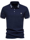Men's Embroidered Striped Short Sleeve Polo - Trendsi - Flyclothing LLC