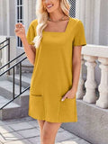 Lovelet Square Neck Short Sleeve Mini Tee Dress - Trendsi - Flyclothing LLC