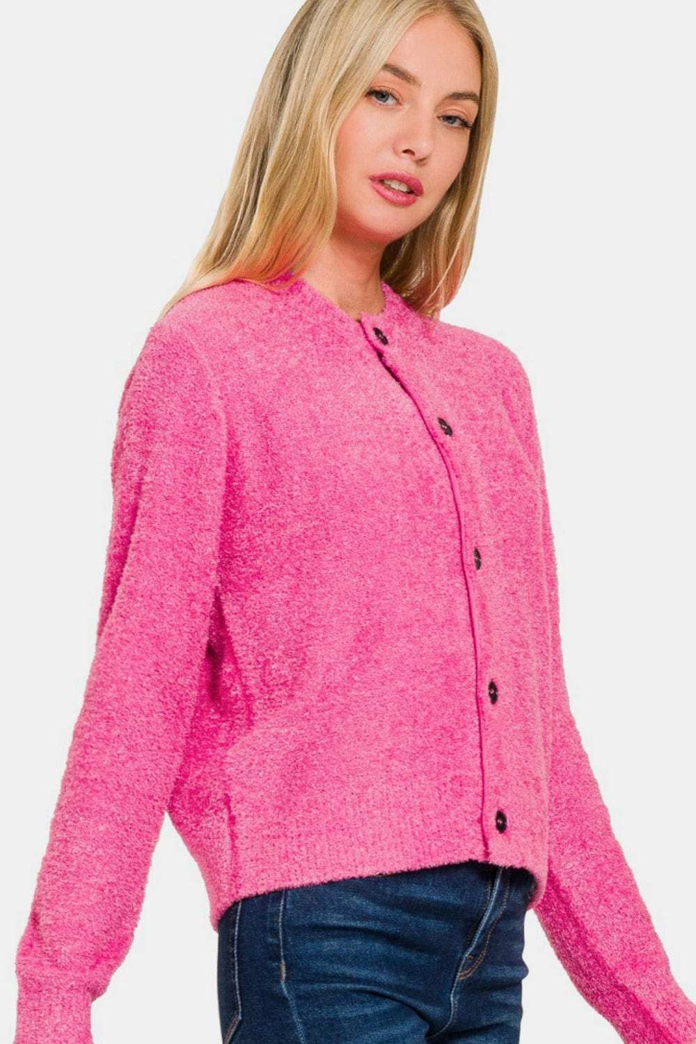 Zenana Button Down Long Sleeve Sweater Cardigan - Trendsi - Flyclothing LLC