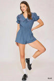 Umgee Collared Short Sleeve Button Down Romper - Trendsi - Flyclothing LLC