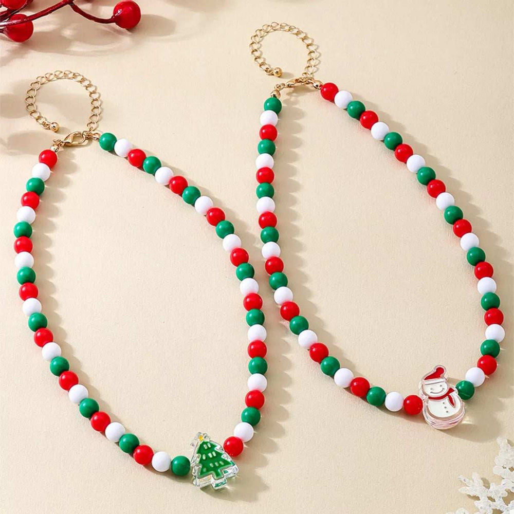 2 Piece Christmas Beaded Necklace with Holiday Charms - Trendsi - Flyclothing LLC