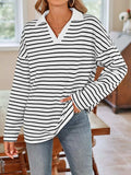 Striped Johnny Collar Long Sleeve T-Shirt - Trendsi - Flyclothing LLC