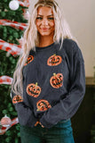 Sequin Patch Pumpkin Round Neck Sweatshirt - Trendsi - Flyclothing LLC