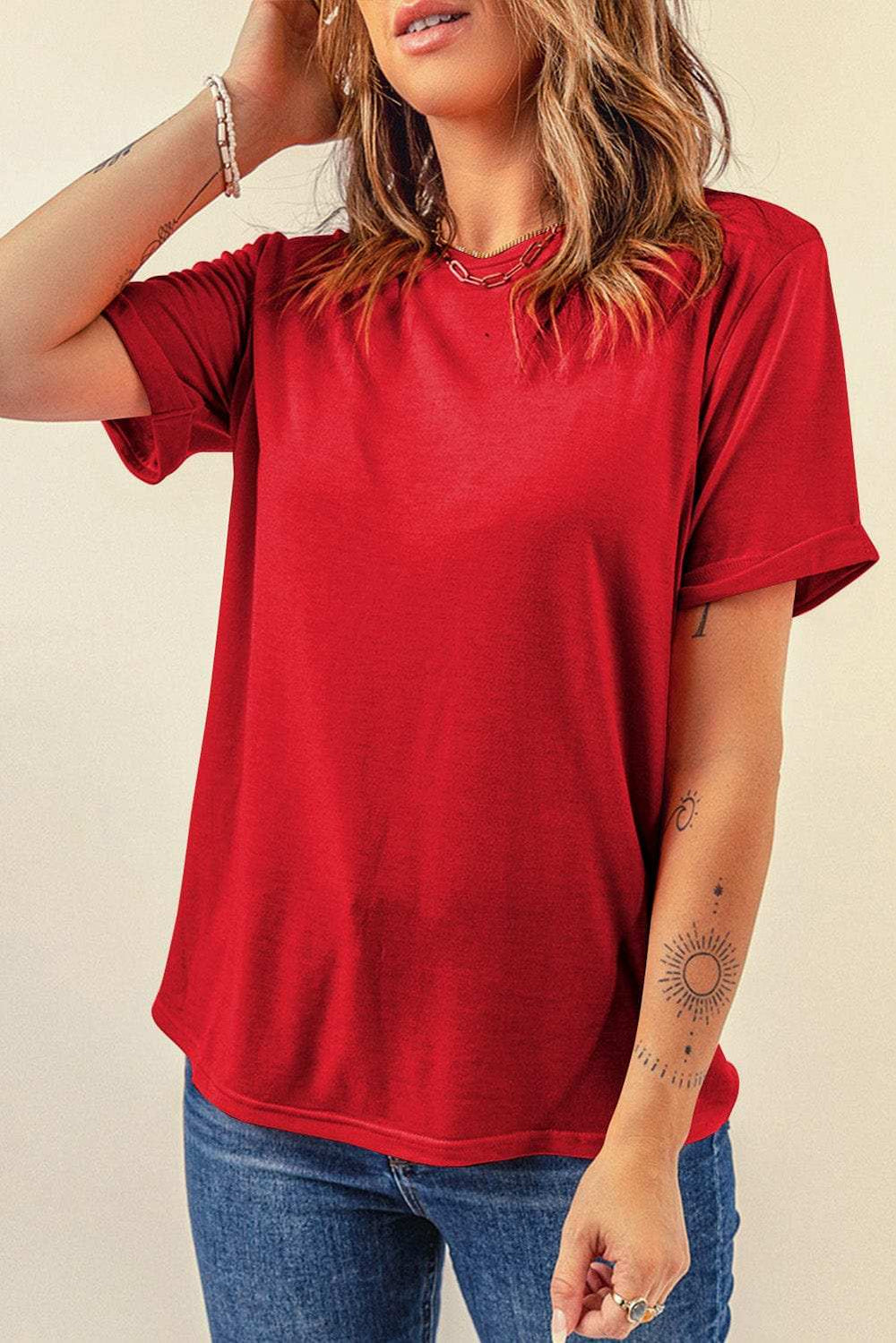 Round Neck Short Sleeve T-Shirt - Trendsi - Flyclothing LLC