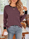 Striped Round Neck Long Sleeve T-Shirt - Trendsi - Flyclothing LLC