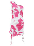 Ruffled Tie-Dye Single Shoulder Mini Dress - Trendsi - Flyclothing LLC