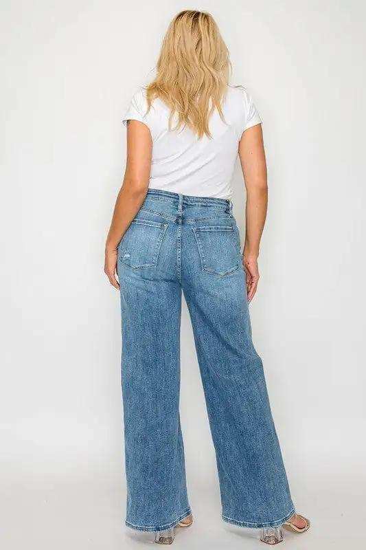 bytos Full Size High Rise Wide Leg Jeans with Pockets - Trendsi - Flyclothing LLC