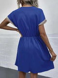 Full Size Tassel V-Neck Short Sleeve Dress Plus Size - Trendsi - Flyclothing LLC