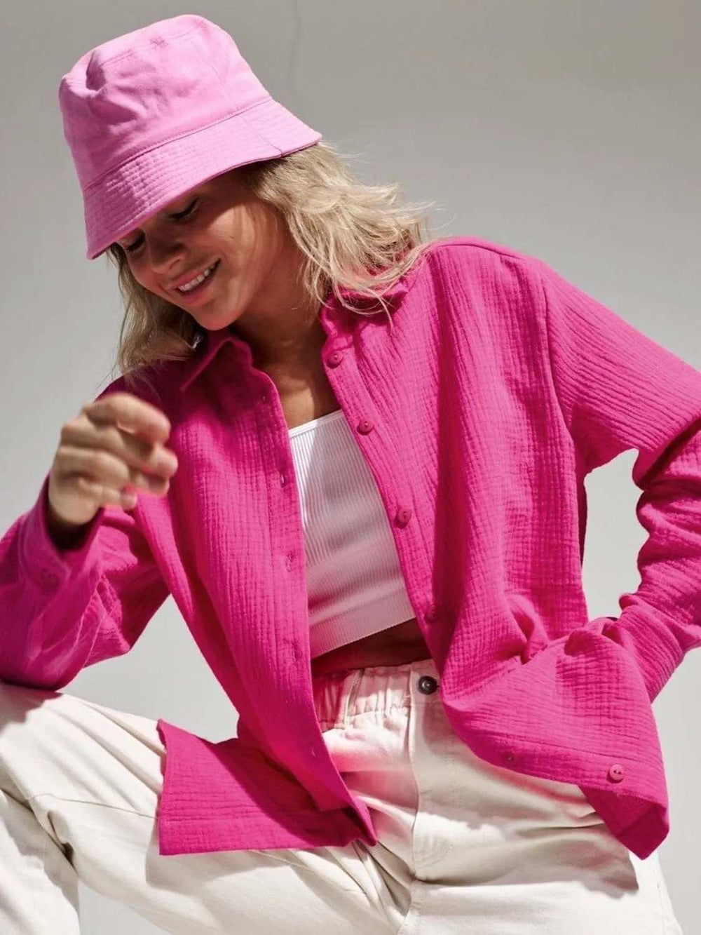 Textured Collared Neck Long Sleeve Shirt - Trendsi - Flyclothing LLC