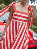 Striped Square Neck Wide Strap Dress - Trendsi - Flyclothing LLC
