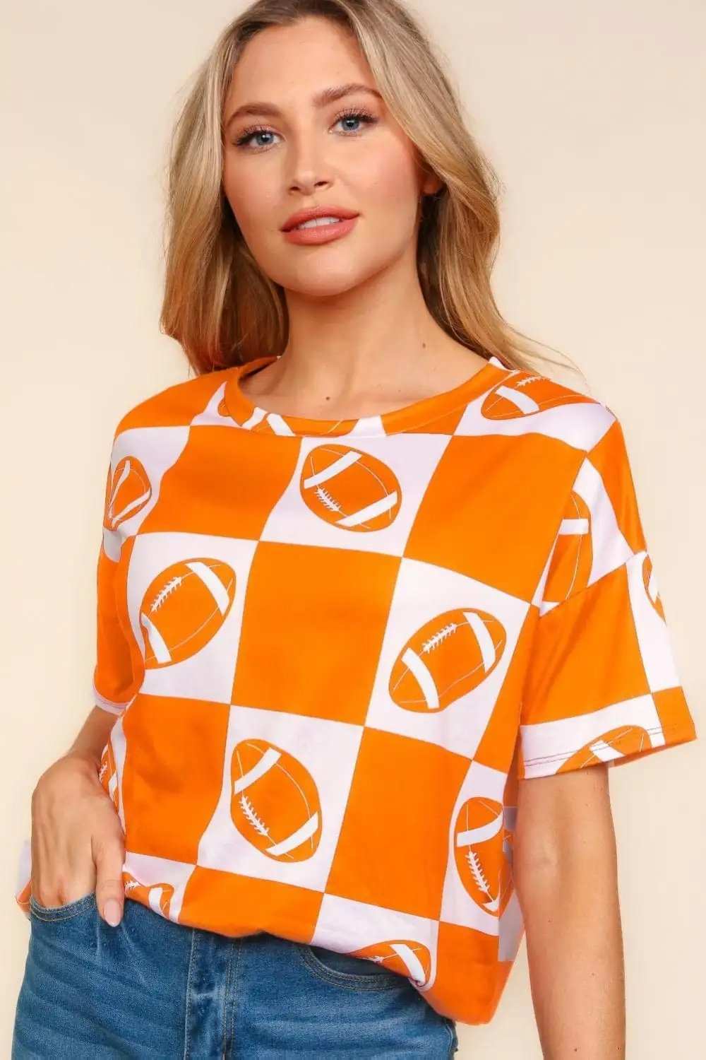 Haptics Football Checkered Print Short Sleeve T-Shirt - Trendsi - Flyclothing LLC