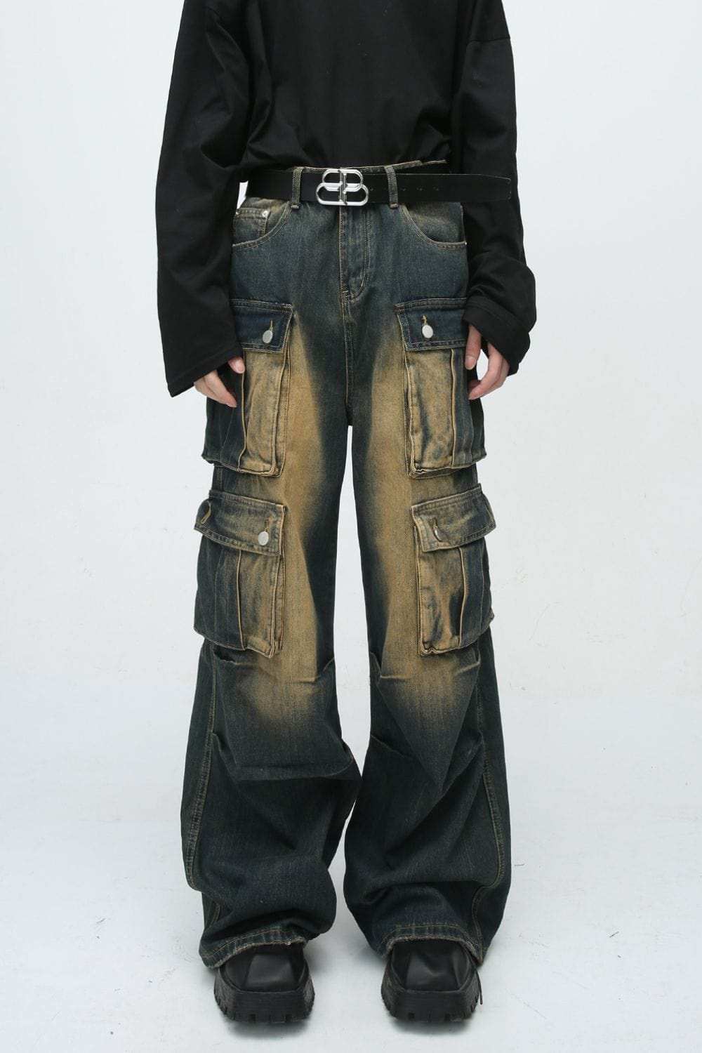 High Waist Jeans with Cargo Pockets - Trendsi - Flyclothing LLC