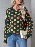 Angel Wings Maple Leaf Round Neck Long Sleeve Sweater - Trendsi - Flyclothing LLC