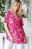 Heimish Full Size Short Sleeve Crisscross Animal Babydoll Top Plus Size - Trendsi - Flyclothing LLC