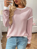 Ribbed Contrast Trim Long Sleeve Top - Trendsi - Flyclothing LLC