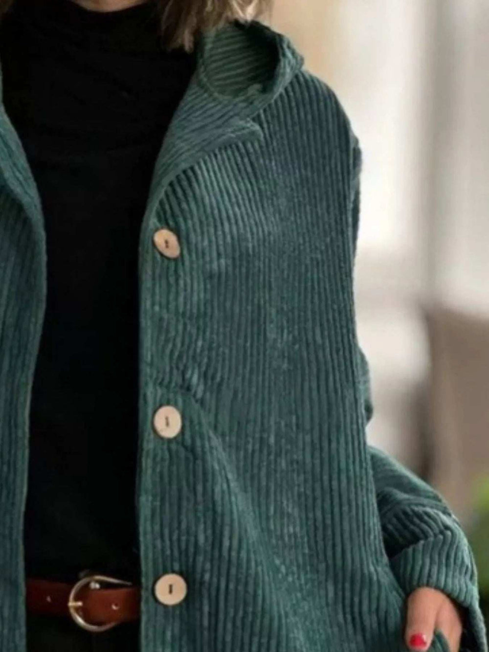 Full Size Corduroy Hooded Button-Up Jacket Plus Size - Trendsi - Flyclothing LLC