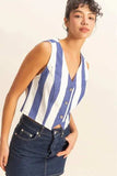 HYFVE Woven Striped V-Neck Button Down Vest - Trendsi - Flyclothing LLC