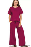Zenana Cotton Slub Short Sleeve Tee and Pants Set - Trendsi - Flyclothing LLC