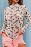 Printed Mock Neck Long Sleeve Bodysuit - Trendsi - Flyclothing LLC