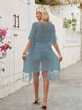 Openwork Fringe Slit Front Knit Cover Up - Trendsi - Flyclothing LLC
