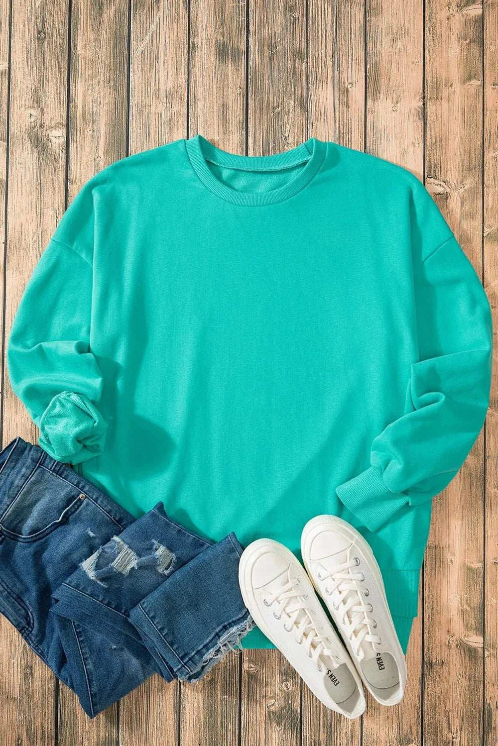 High-Low Round Neck Long Sleeve Sweatshirt - Trendsi - Flyclothing LLC