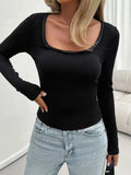 Lace Detail Scoop Neck Long Sleeve T-Shirt - Trendsi - Flyclothing LLC