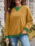 Contrast Round Neck Long Sleeve Sweatshirt - Trendsi - Flyclothing LLC