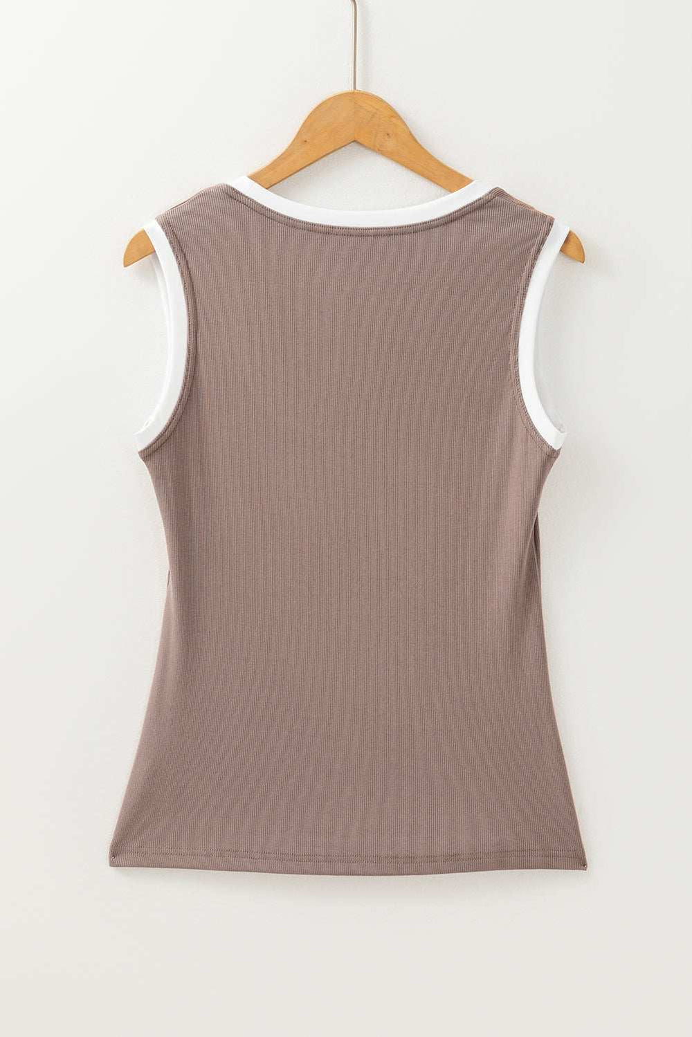Contrast Edge Scoop Neck Wide Strap Knit Tank - Trendsi - Flyclothing LLC