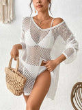 Openwork V-Neck Slit Cover-Up - Trendsi - Flyclothing LLC