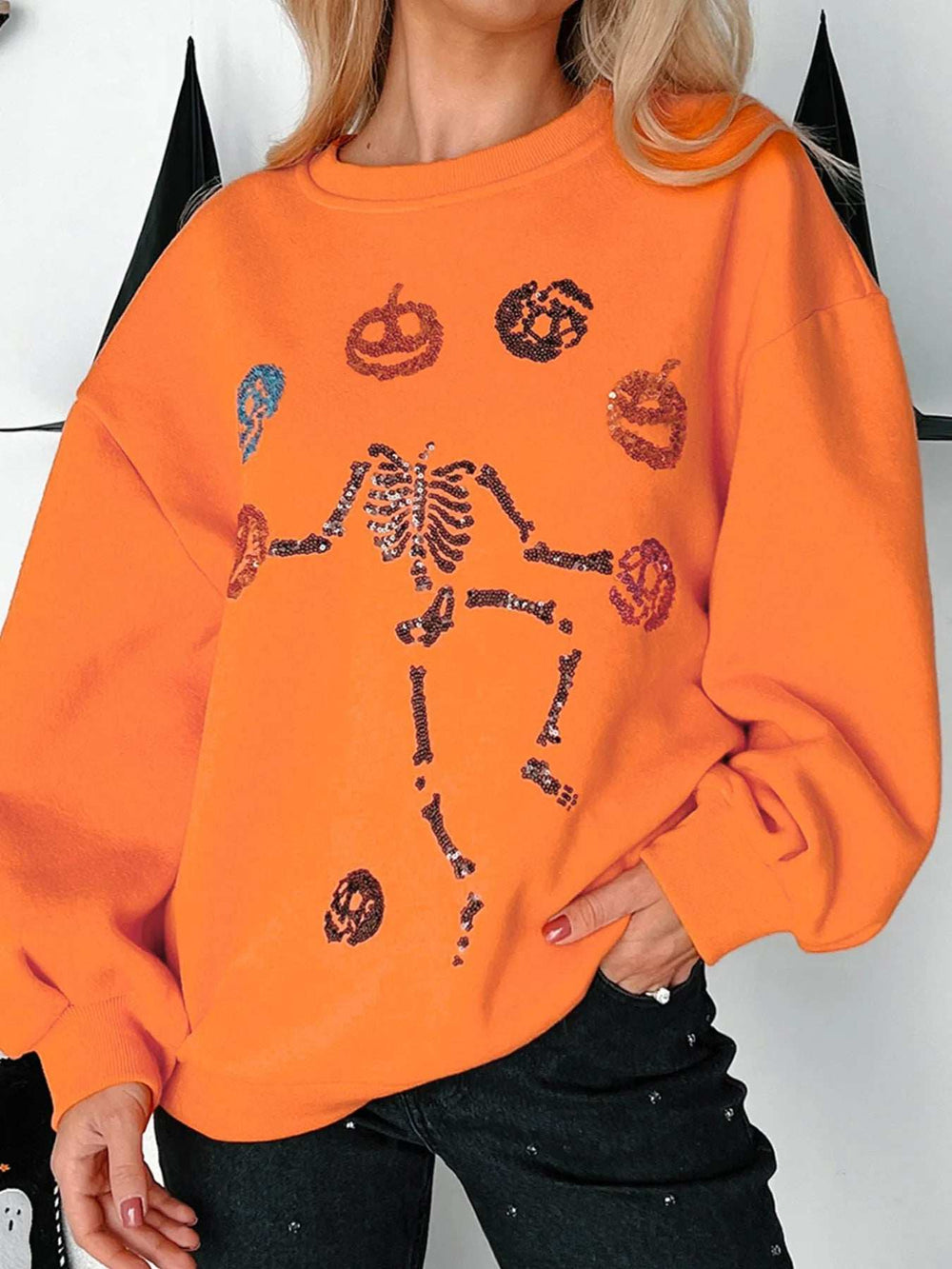Halloween Skeleton Pumpkin Sweatshirt - Trendsi - Flyclothing LLC