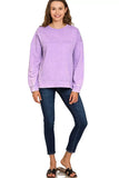Zenana Acid Wash French Terry Exposed-Seam Pullover - Trendsi - Flyclothing LLC