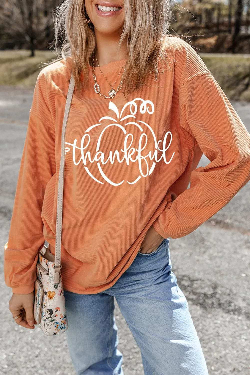 Graphic Round Neck Long Sleeve Sweatshirt - Trendsi - Flyclothing LLC
