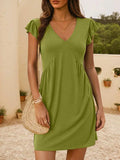 V-Neck Ruffled Cap Sleeve Mini Dress - Trendsi - Flyclothing LLC